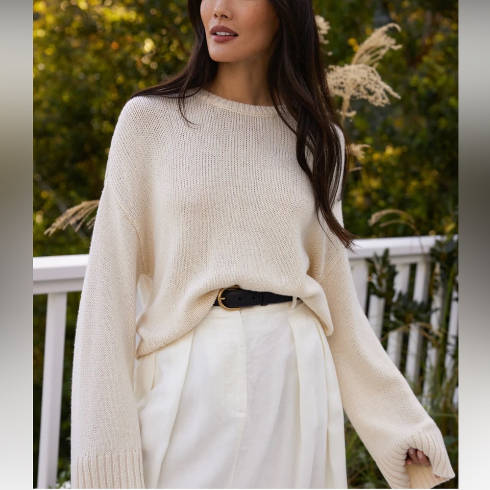 Jenni Kayne Cameron Crewneck Sweater, Cream, Large